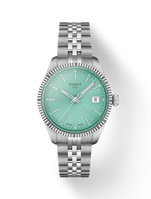Vooraanzicht van het horloge Tissot Ballade 34mm met schaduw