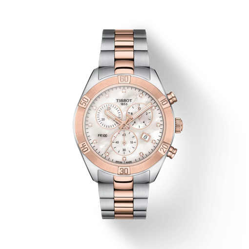 Front view of the watch 티쏘 PR 100 스포츠 시크 크로노그래프 with shadow