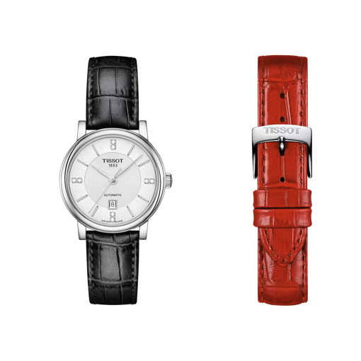 Front view of the watch Tissot Carson Premium Lady Automatic with additional bracelet