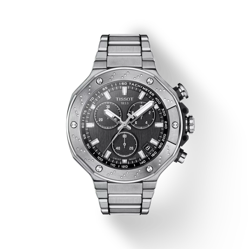 Front view of the watch Tissot T-Race Chronograph with shadow