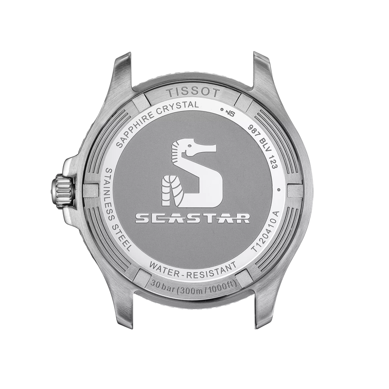 Vue arrière du boîtier de la montre Tissot Seastar 1000 40mm