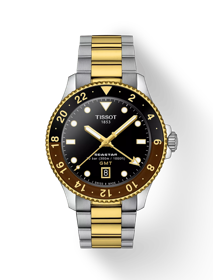 Front view of the watch Tissot Seastar 1000 Quartz GMT with shadow