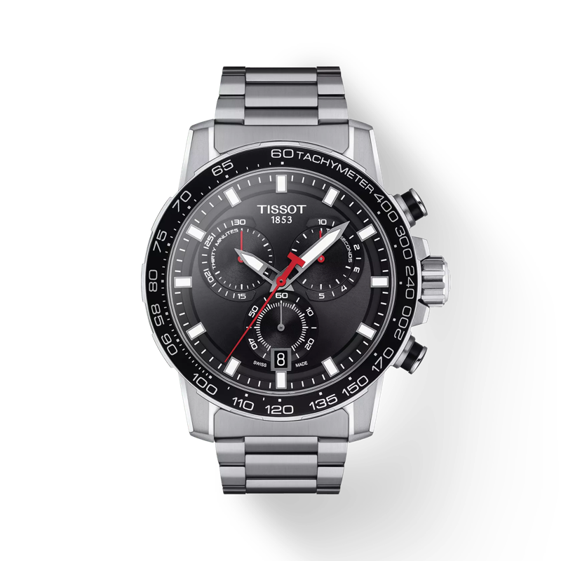 Vista frontal del reloj Tissot Supersport Chrono con sombra