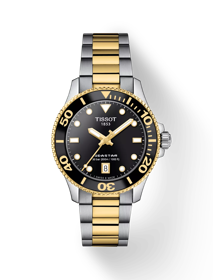 Front view of the watch Tissot Seastar 1000 36mm with shadow
