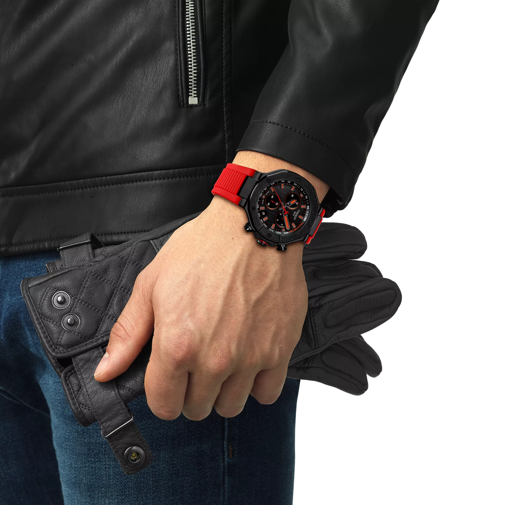 Simulation of the watch Tissot T-Race Quartz Chronograph on a wrist