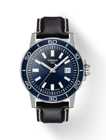 Front view of the watch Tissot Supersport Gent with shadow