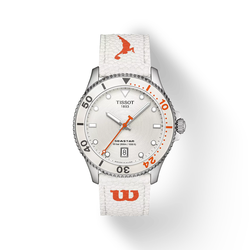 Front view of the watch Tissot Seastar Wilson WNBA with shadow