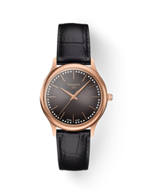 Front view of the watch Tissot Excellence Lady 18K Gold with shadow