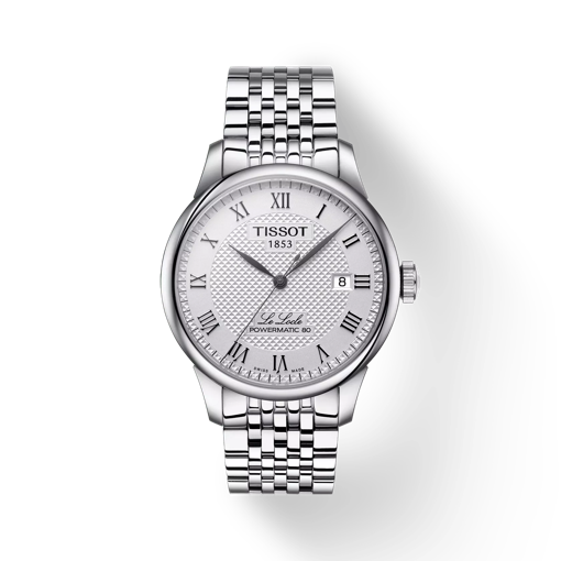 Front view of the watch Tissot Le Locle Powermatic 80 with shadow