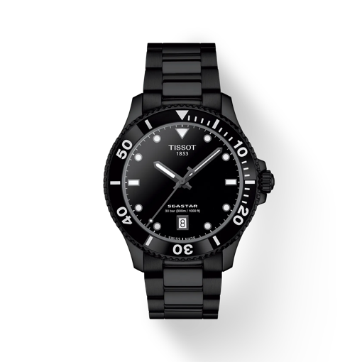 Front view of the watch Tissot Seastar 1000 Quartz 40mm with shadow