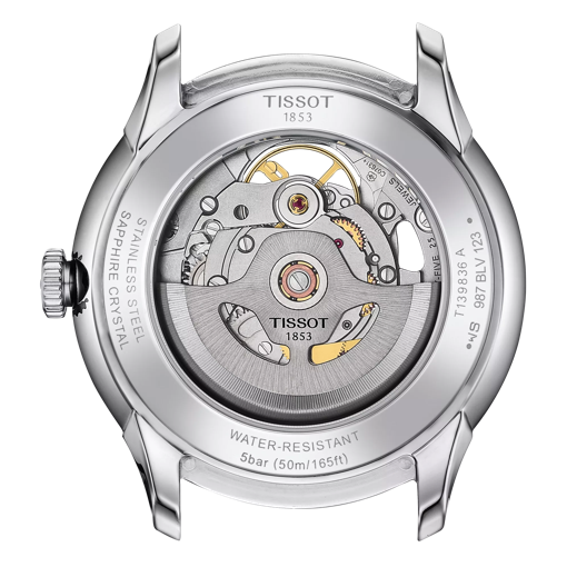 Back view of the watch case 티쏘 슈망 데 뚜렐 스켈레톤