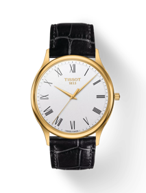 Front view of the watch Tissot Excellence 18K Gold with shadow