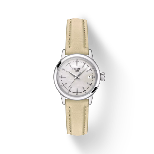 Front view of the watch Tissot Classic Dream Lady with shadow